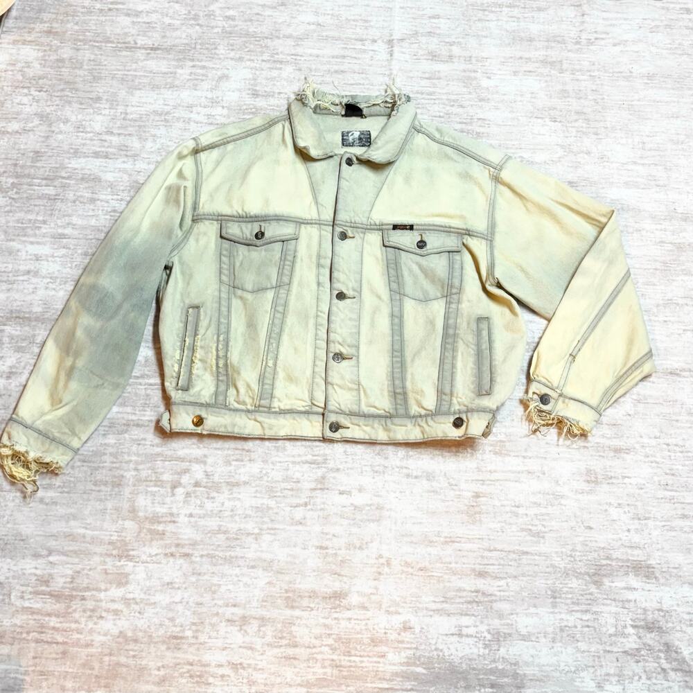Jinglers Fade Out Womens XL Yellow Bleached Distressed Denim Jacket Vintage